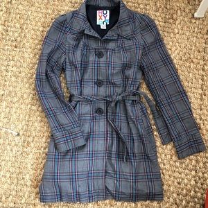 Roxy lined plaid trench coat